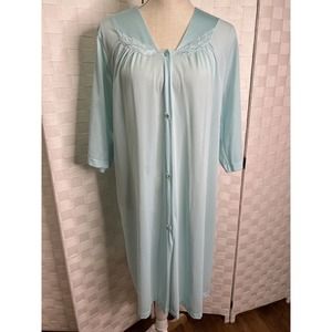 VTG Vassarette Nightgown Baby Blue Button Up Women’s XL Long Sleeve Silky Nylon